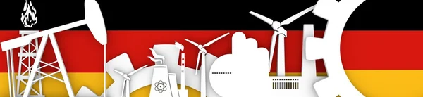 Energii i mocy zestaw ikon. Header banner z Niemcy flaga — Zdjęcie stockowe