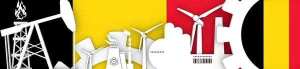 Set di icone Energia ed Energia. Bandiera di testa con bandiera belga — Foto Stock