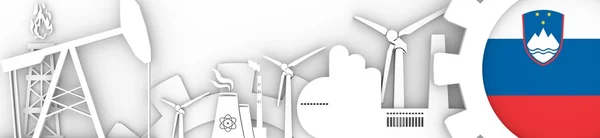 Набор энергетических и энергетических значков. Баннер с флагом Словении — стоковое фото