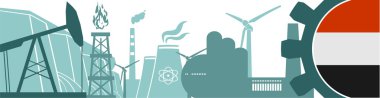 Enerji ve güç Icons set. Başlık banner Yemen bayrak ile