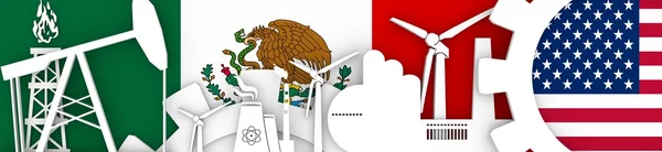 Energy and Power icons set. Header banner with Mexico and USA flags — Stock Photo, Image