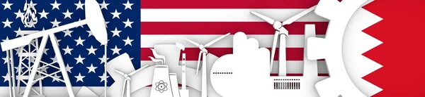 Icônes Énergie et Puissance réglées. Bannière en-tête avec drapeaux Bahreïn et États-Unis — Photo