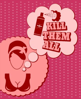 Woman face icon with thinking cloud. Kill them all message