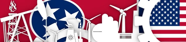 Conjunto de iconos de Energía y Energía. Banderas de encabezado con banderas de Tennessee y EE. UU. — Foto de Stock