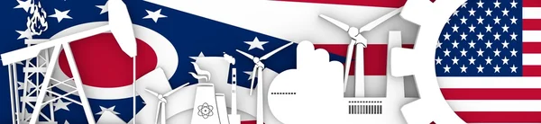 Conjunto de iconos de Energía y Energía. Banderas de encabezado con banderas de Ohio y EE. UU. — Foto de Stock