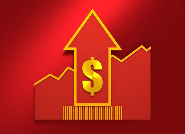 Dollar sign on grow up arrow and bar code — Stock Photo, Image