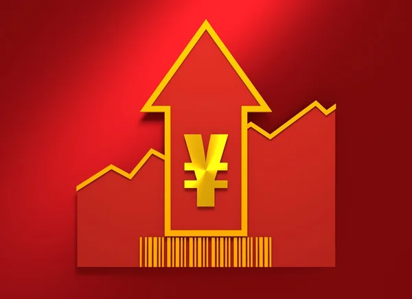 Yen sign on grow up arrow and bar code — Stockfoto