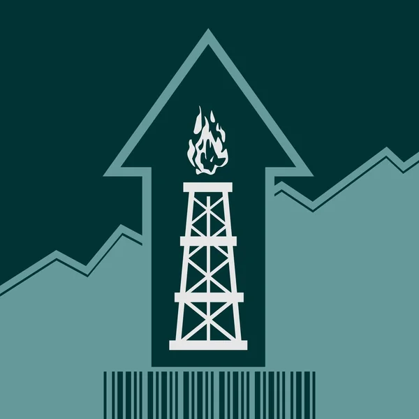 Icono de plataforma de gas en crecer flecha y código de barras — Vector de stock