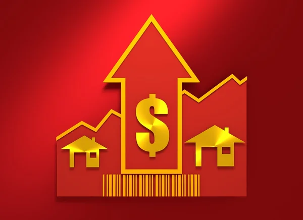 House icons on grow up arrow and bar code — Stock Photo, Image