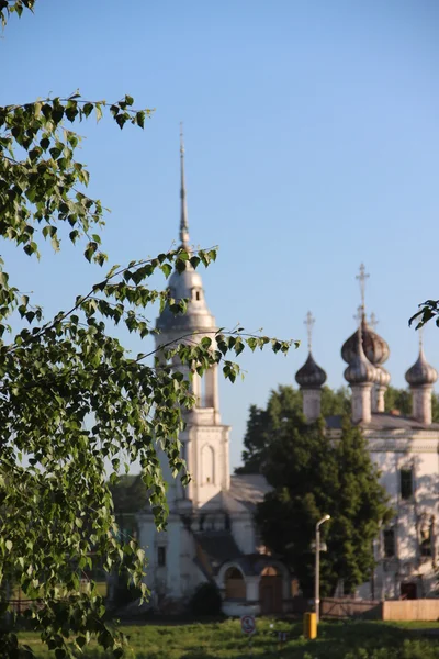 Birch branch and out of focus Russian Orthodox — Stock Photo, Image