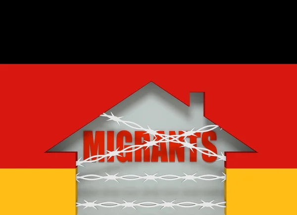 Alambre de púas cerrado icono de casa texturizado por la bandera de Alemania — Foto de Stock