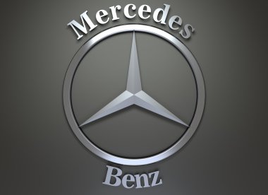 Koyu gri arka plan üzerinde Mercedes Benz amblemi.