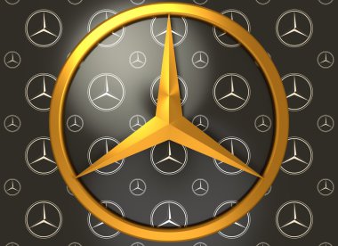 Koyu gri arka plan üzerinde Mercedes Benz amblemi.