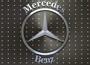Koyu gri arka plan üzerinde Mercedes Benz amblemi.