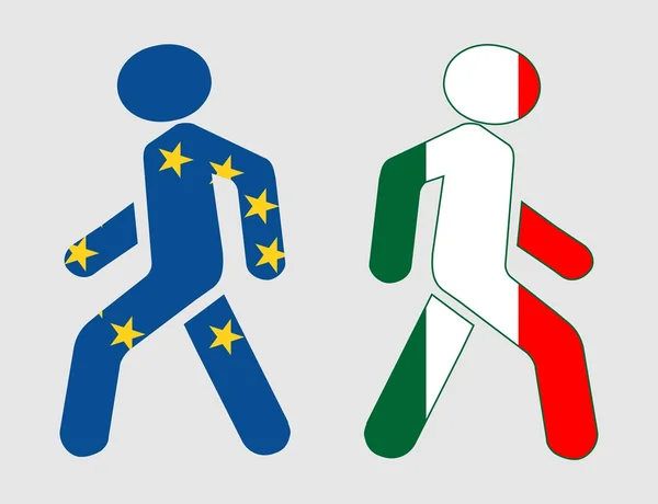 Betrekkingen tussen Italië en de Europese Unie. Frexit metafoor — Stockvector