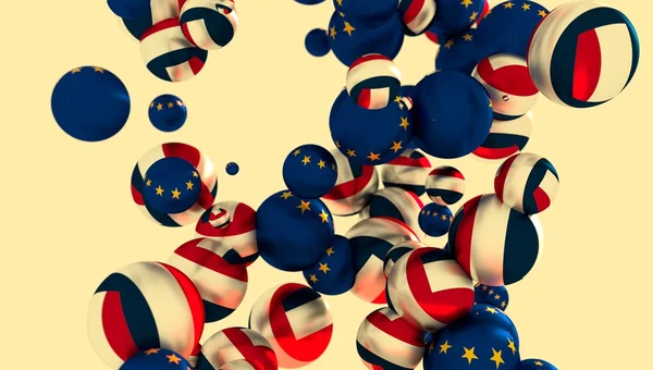 Large group of spheres. France and European Union flags — Stock Photo, Image