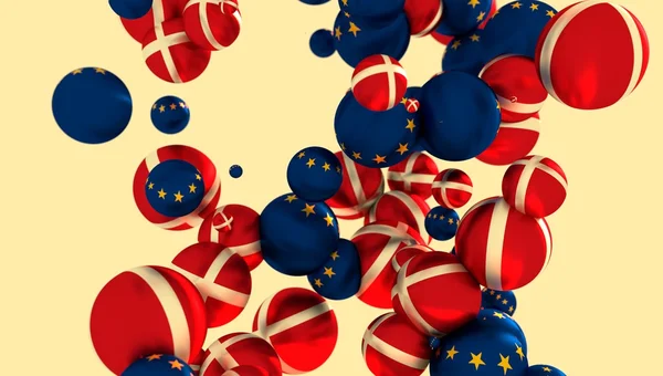 Büyük küre ler grubu. Danimarka ve Avrupa Birliği bayrakları — Stok fotoğraf