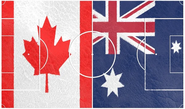Canada vs Australia. Football field textured by flags — Stock Photo, Image