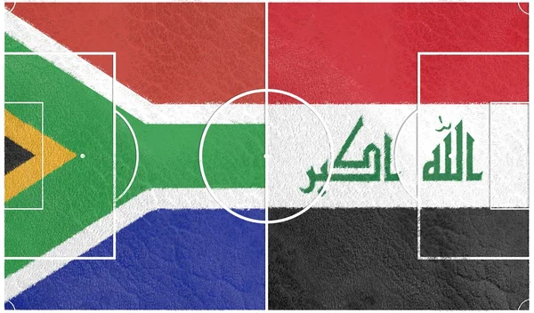 Irak vs Sudáfrica. Campo de fútbol texturizado por banderas —  Fotos de Stock
