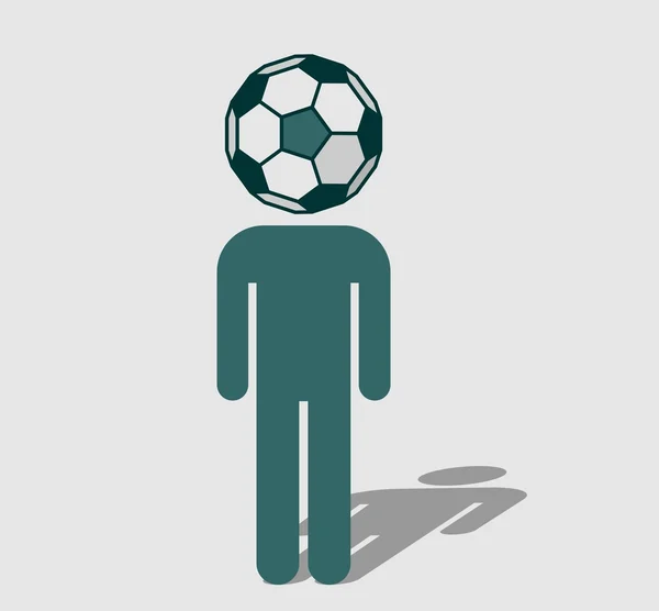 Fútbol ventilador con bola en su lugar cabeza — Vector de stock