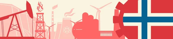 Icônes Énergie et Puissance réglées. Bannière en-tête avec drapeau de la Norvège — Image vectorielle