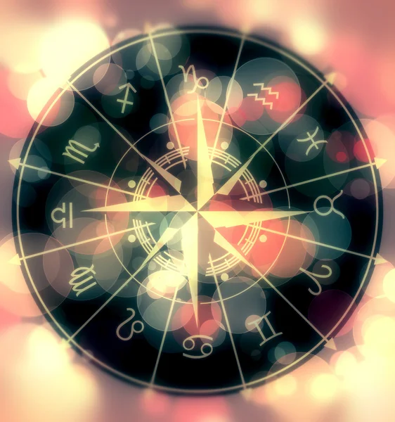 Κύκλος σύμβολα αστρολογίας σε θολή πολύχρωμο φόντο — Φωτογραφία Αρχείου