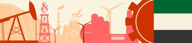 Enerji ve güç Icons set. Başlığı ile Arap Emirlikleri bayrağı