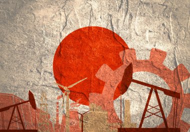 Japonya bayrağı ile enerji ve güç Icons set