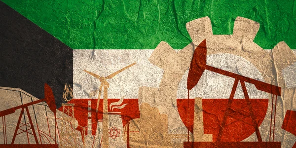 能源和电力的图标设置与科威特国旗 — 图库照片