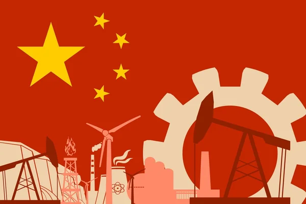 Ícones de energia e energia definidos com bandeira da China — Vetor de Stock