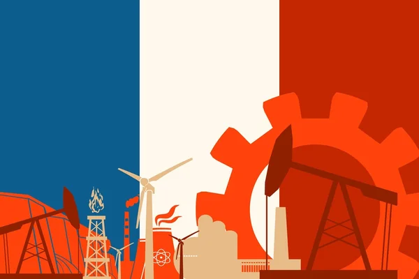 Iconos de Energía y Energía con bandera de Francia — Vector de stock