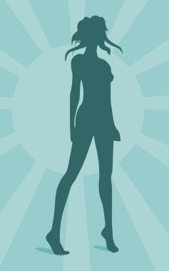 Seksi kadın siluet güneş patlaması arka plan üzerinde