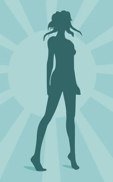 Mujer sexy silueta en el sol estalló fondo — Vector de stock