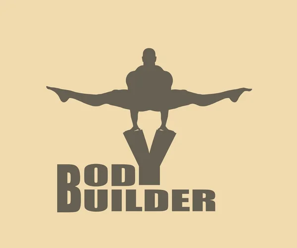 Muscular man posing on bodybuilder word. Vector silhouette — Stock Vector