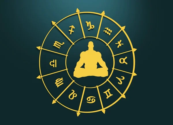 Astrology symbols circle. Muscular man silhouette — Stock Photo, Image