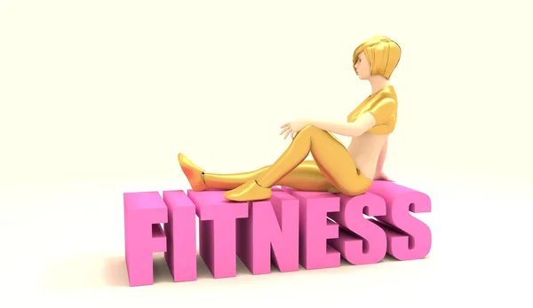 Modelo de mulher jovem saudável sentar-se na palavra fitness — Fotografia de Stock