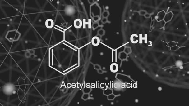 Formula chimica dell'acido acetilsalicilico — Video Stock