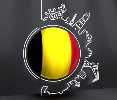 Kargo iskelesi ve seyahat siluetleri ile daire çiz.