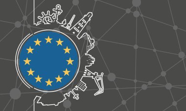 Kargo iskelesi ve seyahat siluetleri ile daire çiz.