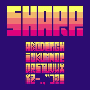 Dekoratif alfabe yazı tipi. Gradyan boyalı harfler ve semboller