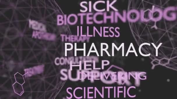 Pharmacy tags cloud. Health and science — Stok video