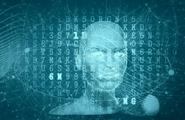 3D Grid 'den bir bayan. İnternet teknolojisi kavramı