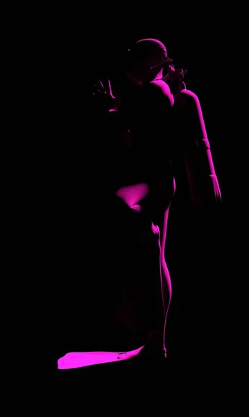 Концепция дайвинга. Человеческий силуэт на тёмном фоне — стоковое фото
