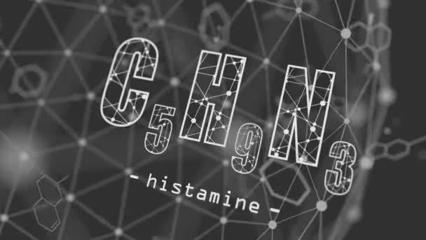 Formule chimique de l'histamine. Concept de médecine et de pharmacie — Video