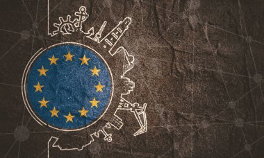 Kargo iskelesi ve seyahat siluetleri ile daire çiz. Taş malzemesi grunge dokusu