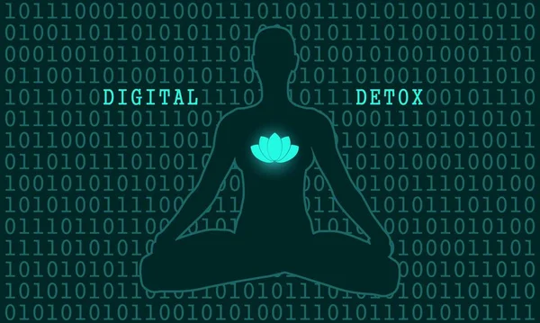 Meditaţia tinerei femei. Conceptul de detoxifiere digitală . — Vector de stoc