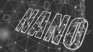 Nanoteknoloji kavramı. Noktalarla bağlantılı satırlarla desenlendirilmiş metin