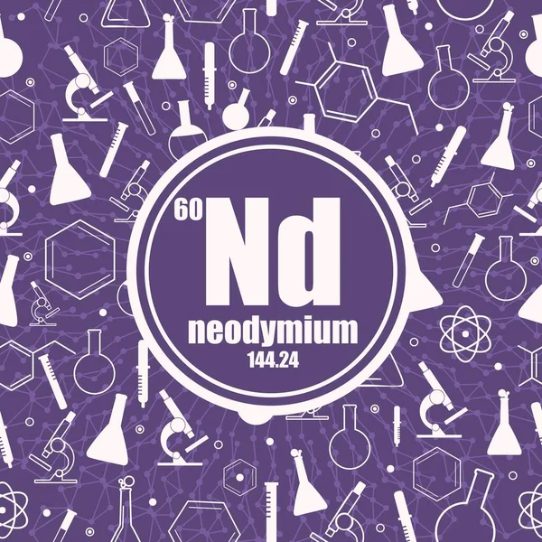 Elemento químico de neodimio. Concepto de tabla periódica. — Vector de stock