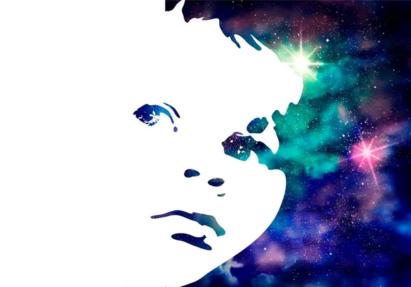 Univers rempli d'étoiles et portrait de garçon — Photo