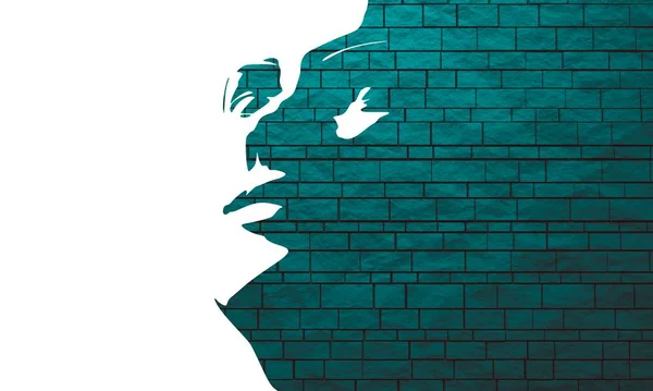 Silhouette di una testa femminile e parte di un muro di mattoni — Foto Stock